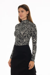 Abstract Floral Printed Mock Neck Top