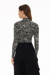 Abstract Floral Printed Mock Neck Top