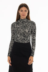 Abstract Floral Printed Mock Neck Top
