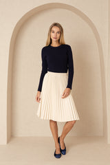 Cream Accordion Leather Skirt