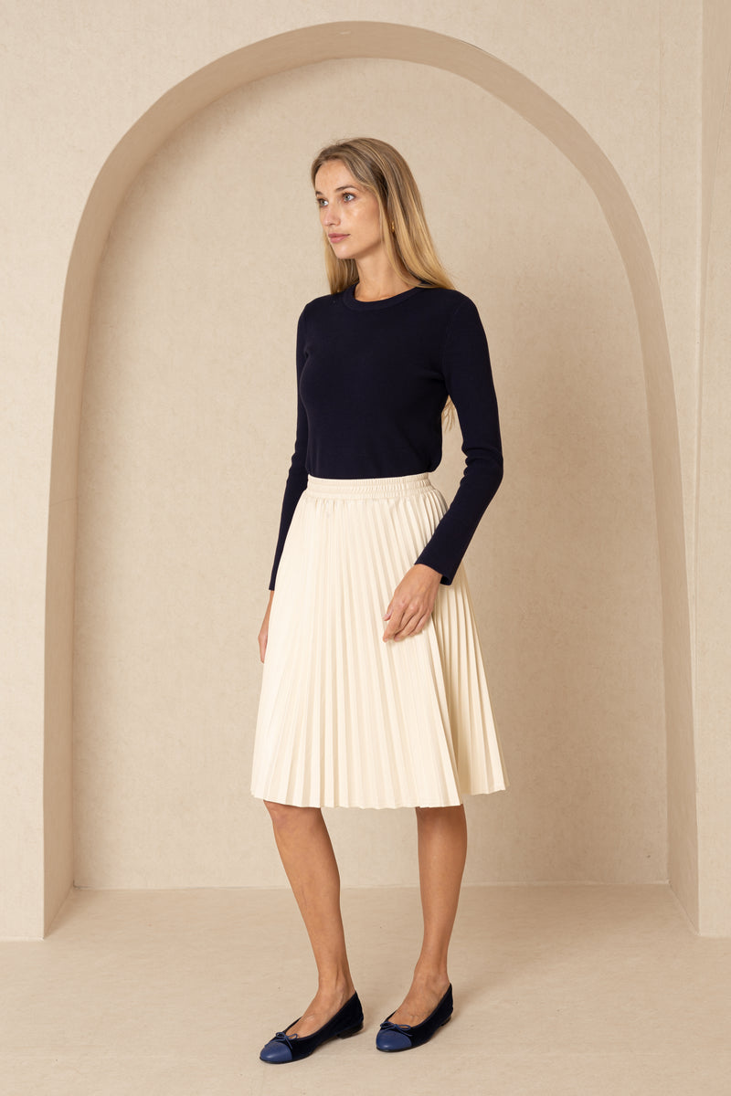 Cream Accordion Leather Skirt