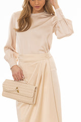 Beige Draped Wrap Maxi Skirt
