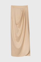 Beige Draped Wrap Maxi Skirt