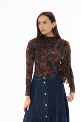 Berry Floral Printed Mock Neck Top