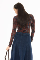 Berry Floral Printed Mock Neck Top