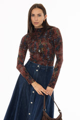 Berry Floral Printed Mock Neck Top