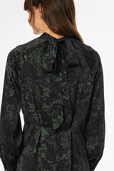 Black & Green Printed Tie Neck Dress