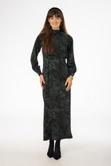 Black & Green Printed Tie Neck Dress