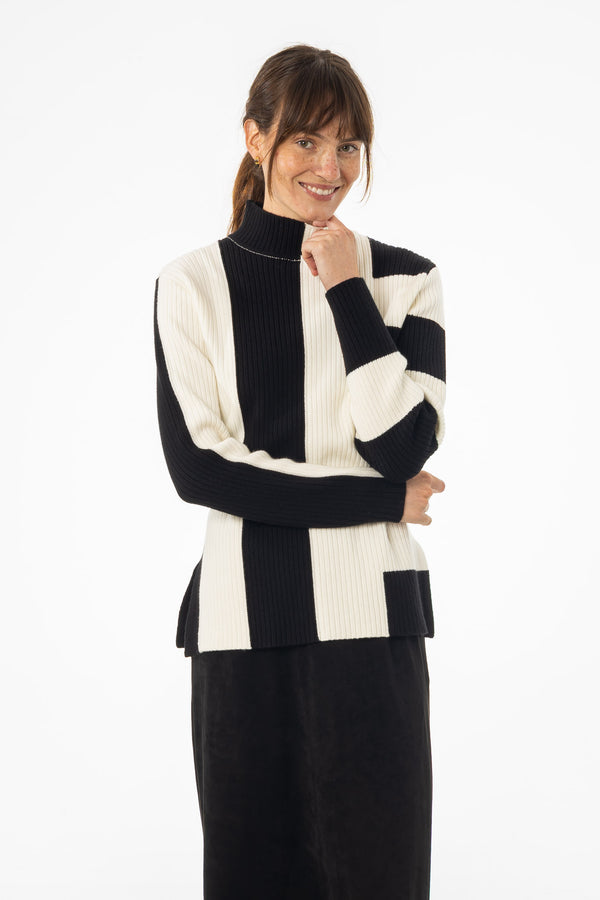 Black & White Knit Turtleneck Sweater