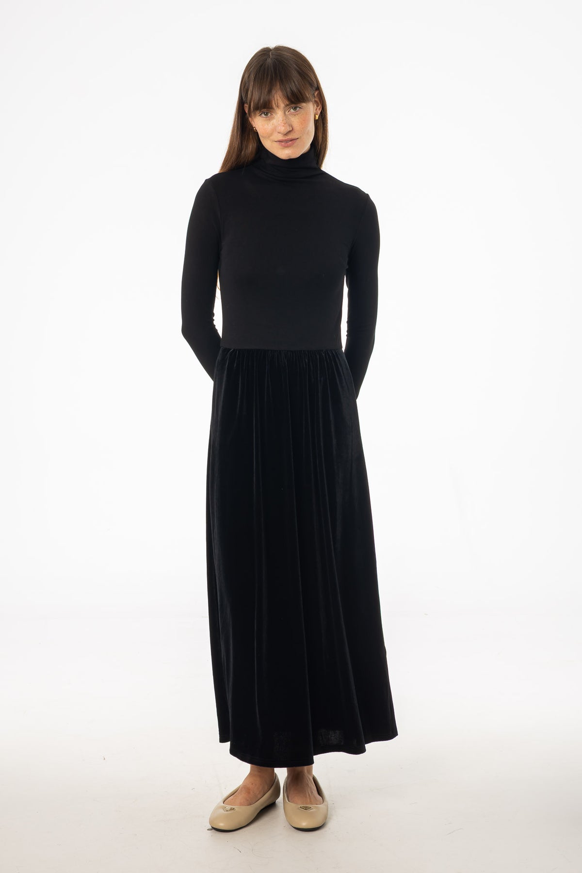 Black Combo Velour Mock Neck Dress – BLANK