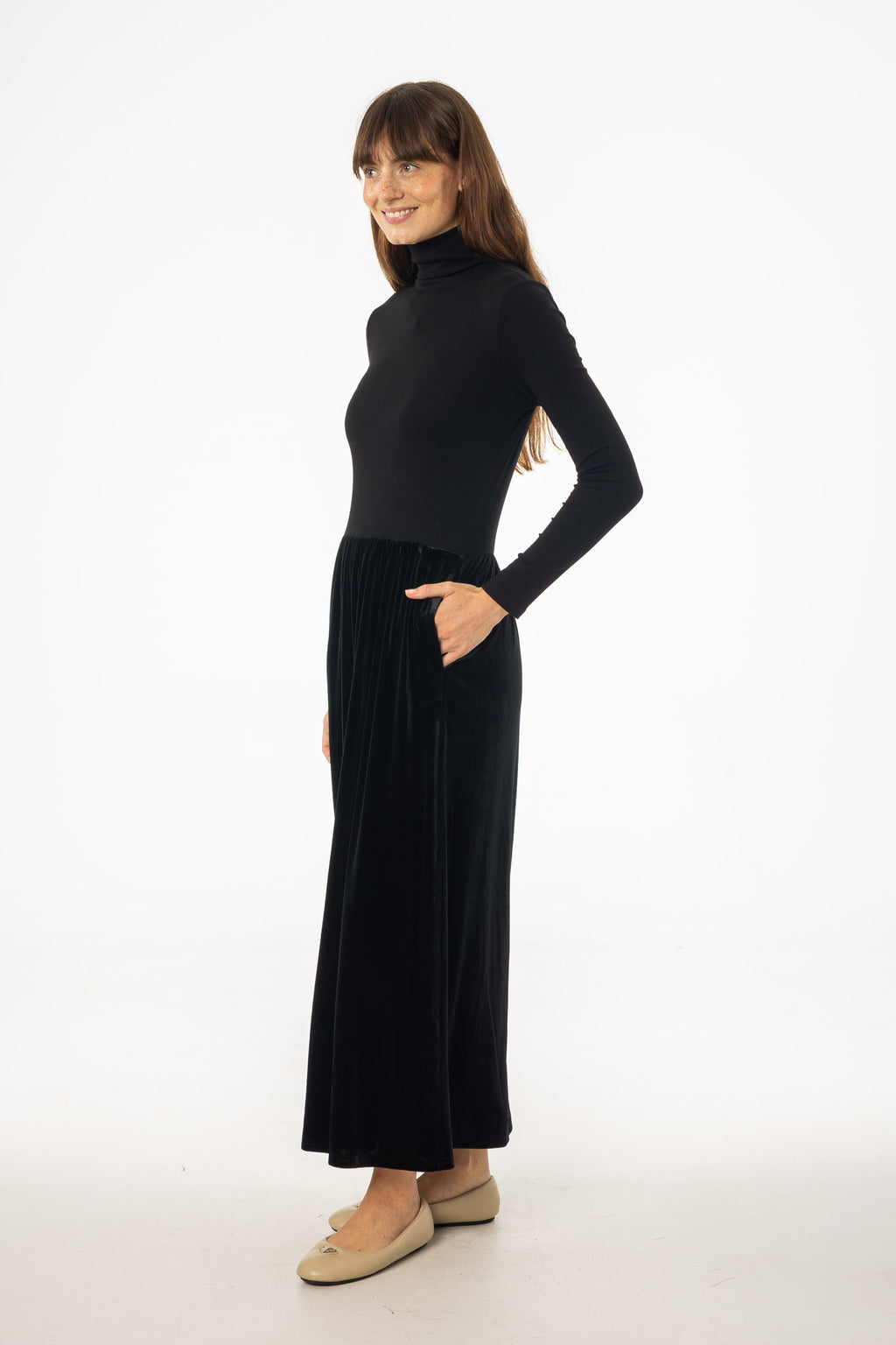 Black Combo Velour Mock Neck Dress โ BLANK