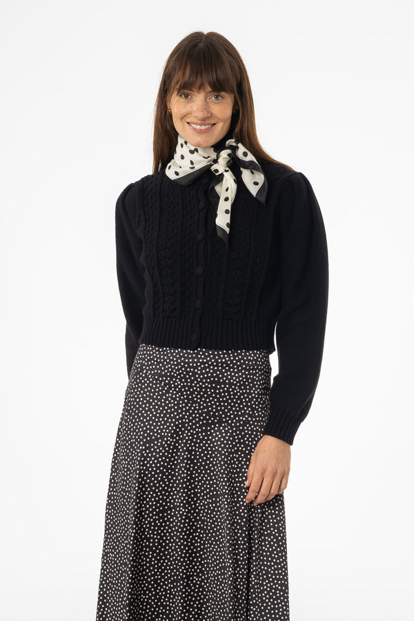 Black Cropped Crochet Cardigan