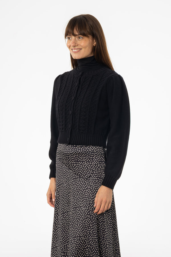 Black Cropped Crochet Cardigan