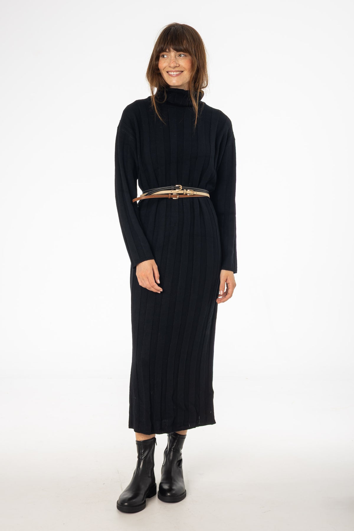 Black Ribbed Knit Turtleneck Maxi Dress – BLANK