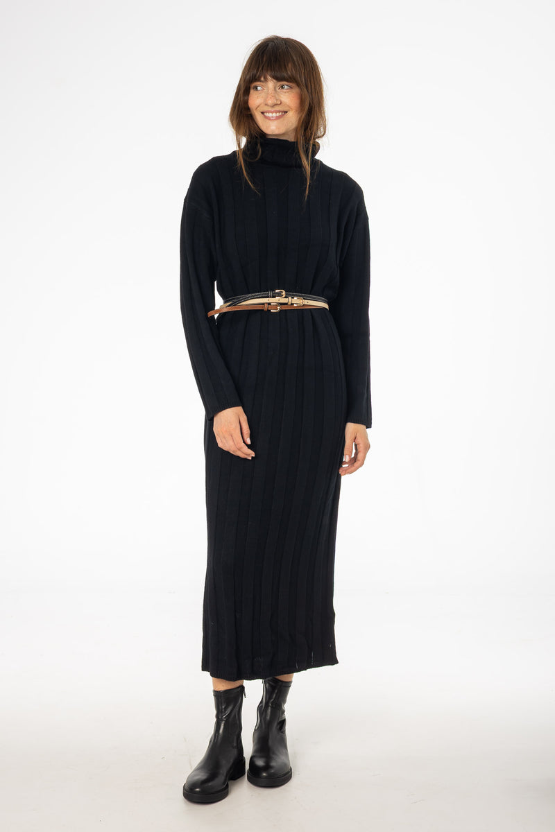 Black Ribbed Knit Turtleneck Maxi Dress BLANK Black Ribbed Knit Turtleneck Maxi Dress BLANK