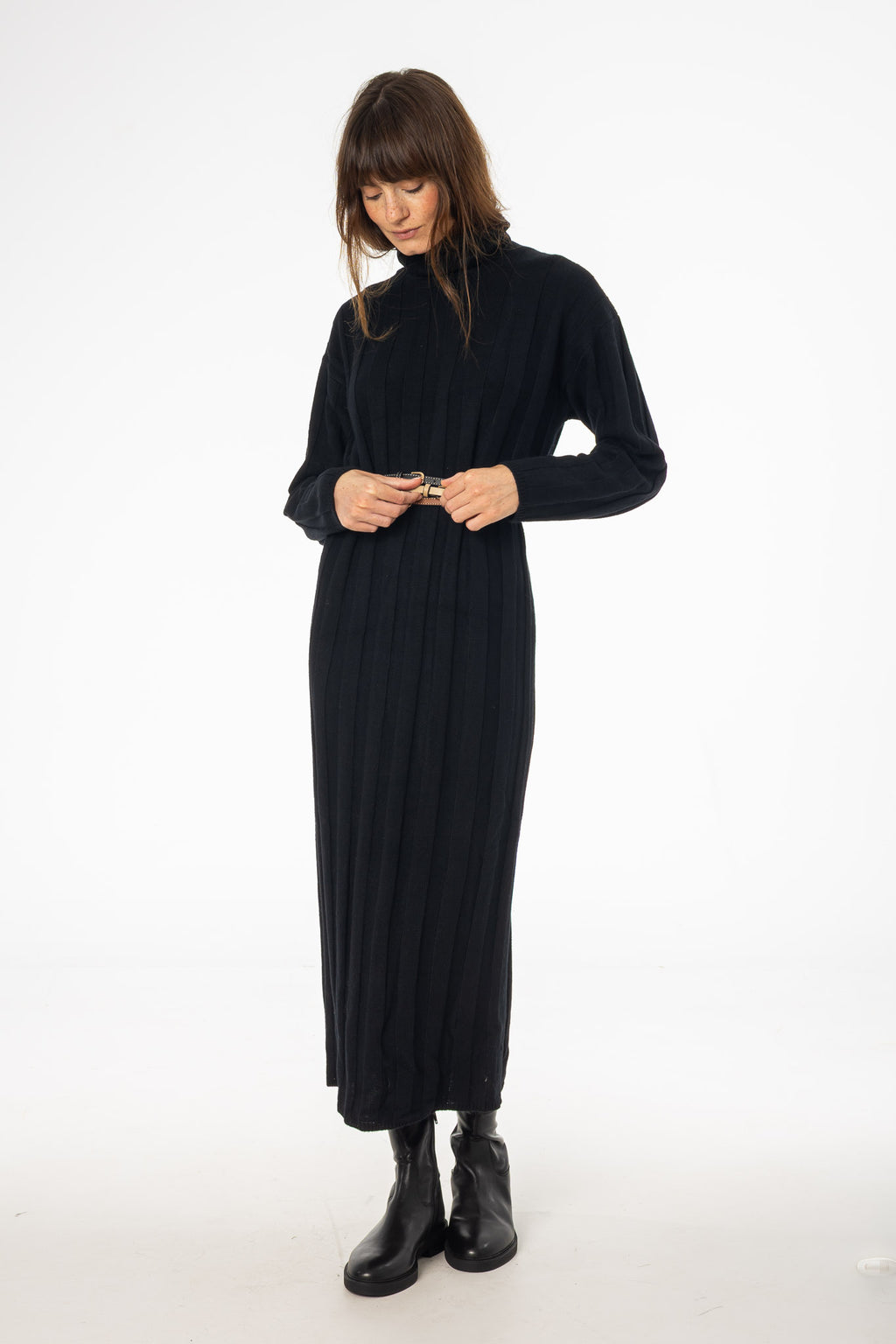 Black Ribbed Knit Turtleneck Maxi Dress BLANK Black Ribbed Knit Turtleneck Maxi Dress BLANK