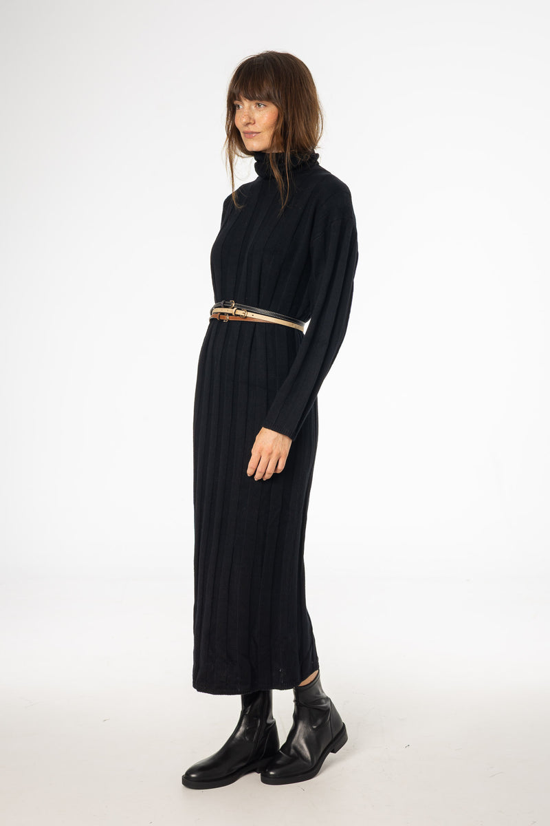 Black Ribbed Knit Turtleneck Maxi Dress BLANK Black Ribbed Knit Turtleneck Maxi Dress BLANK