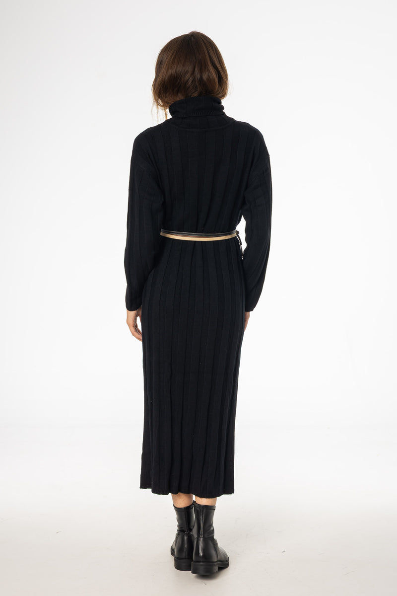 black ribbed knitted dress Viscose Rib Knit Dress in Black