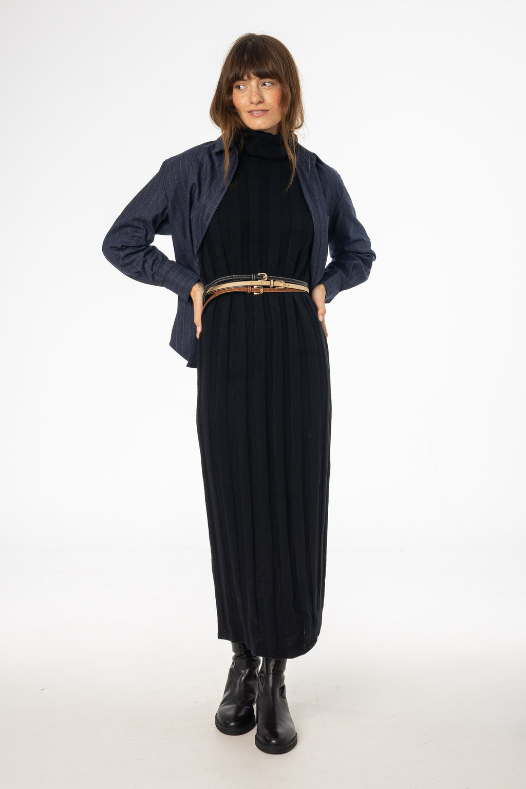 Black Ribbed Knit Turtleneck Maxi Dress BLANK Black Ribbed Knit Turtleneck Maxi Dress BLANK