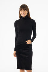 Black Solid Turtleneck Top