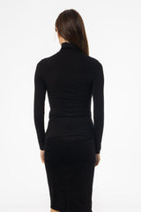 Black Solid Turtleneck Top