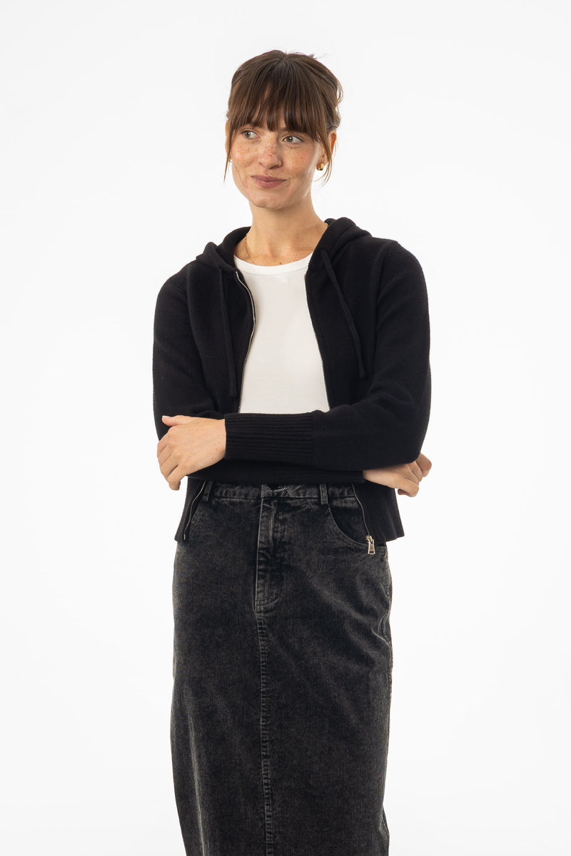 Black Zipper Knit Hoodie