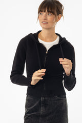 Black Zipper Knit Hoodie
