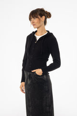 Black Zipper Knit Hoodie