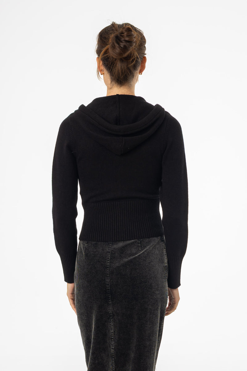 Black Zipper Knit Hoodie