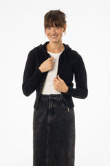 Black Zipper Knit Hoodie