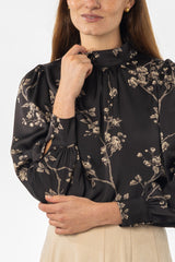 Black & Beige Mock Neck Blouse