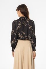 Black & Beige Mock Neck Blouse