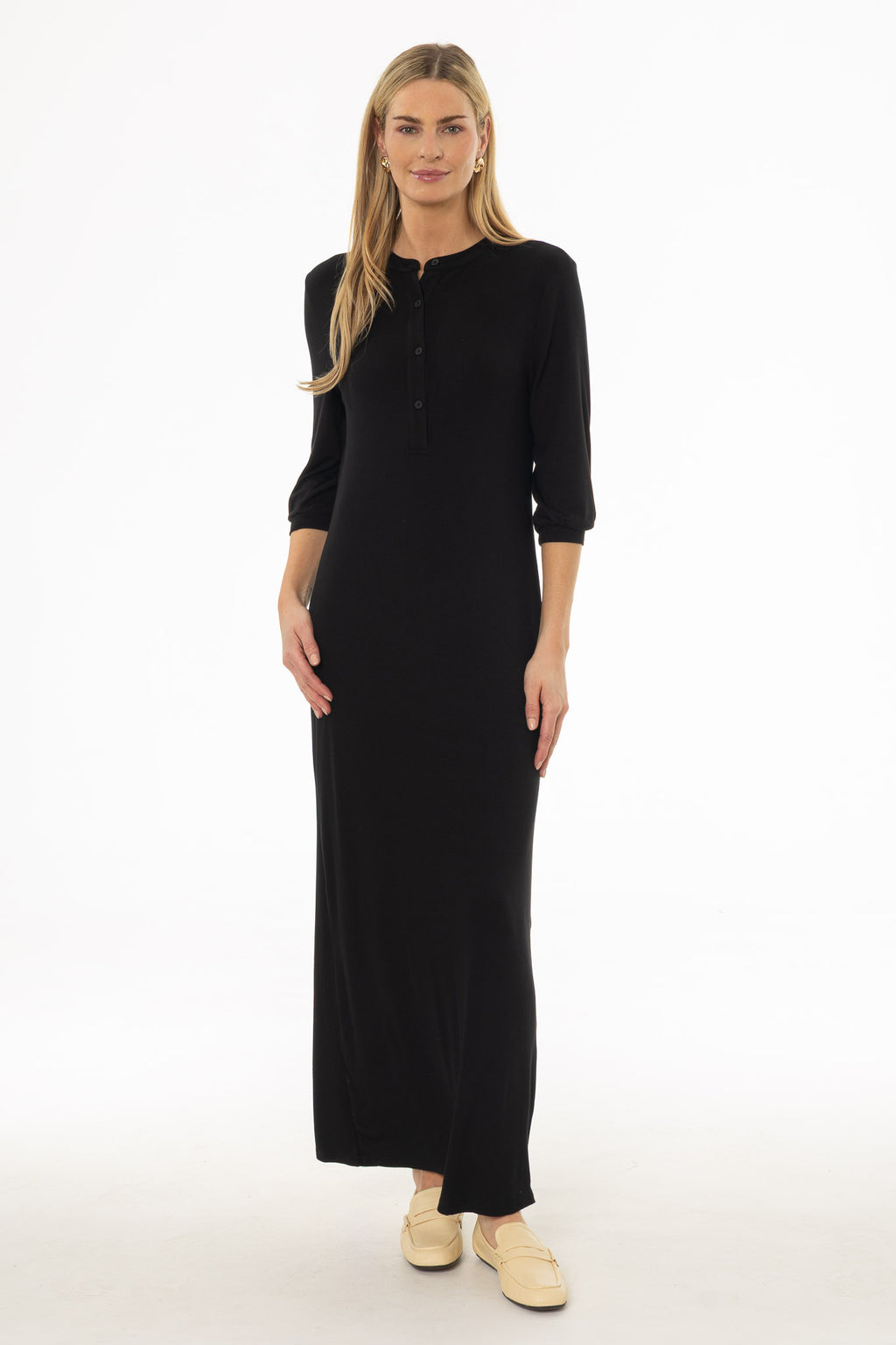 Black 3/4 Sleeve Maxi Dress – BLANK