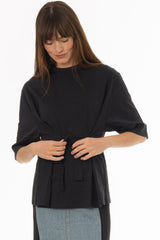 Black 3/4 Sleeve Wrap Shirt
