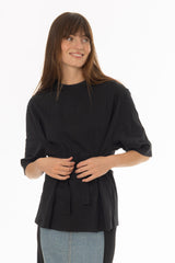 Black 3/4 Sleeve Wrap Shirt