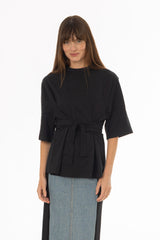 Black 3/4 Sleeve Wrap Shirt