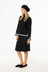 Black Accordion Microsuede Skirt