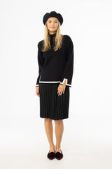 Black Accordion Microsuede Skirt