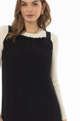 Black Accordion Pleat Maxi Jumper