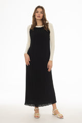 Black Accordion Pleat Maxi Jumper