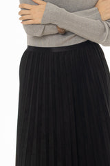 Black Accordion Pleat Microsuede Maxi Skirt