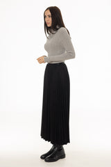 Black Accordion Pleat Microsuede Maxi Skirt