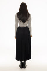 Black Accordion Pleat Microsuede Maxi Skirt