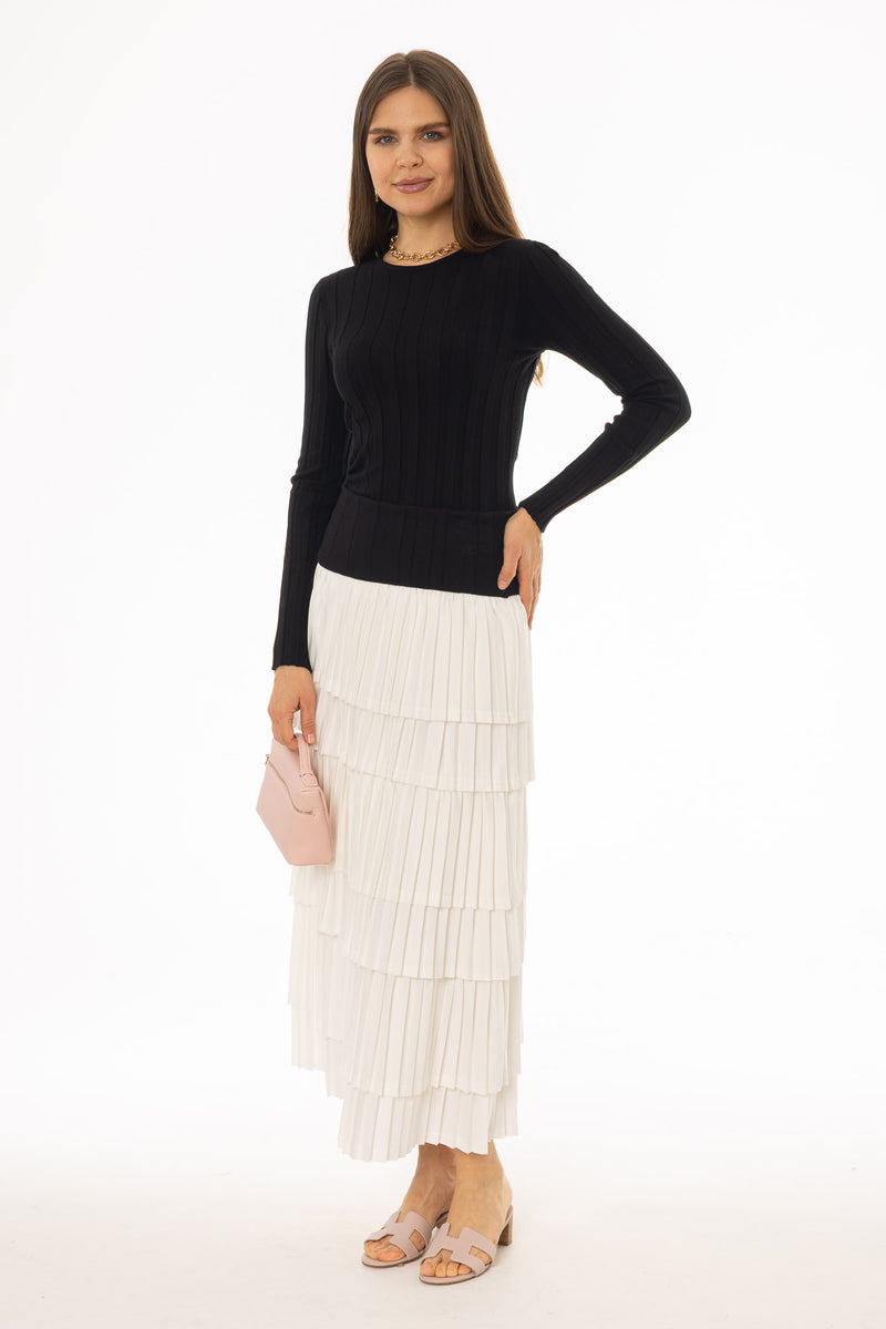 Black Accordion Pleat Ruffle Maxi Skirt – BLANK