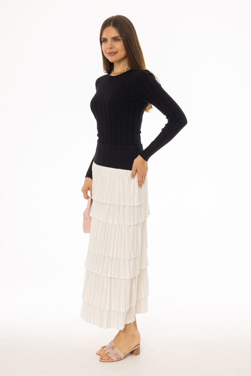 Black Accordion Pleat Ruffle Maxi Skirt – BLANK