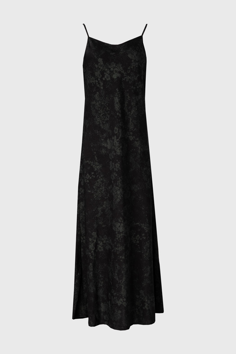 Black & Green Printed Slip Dress