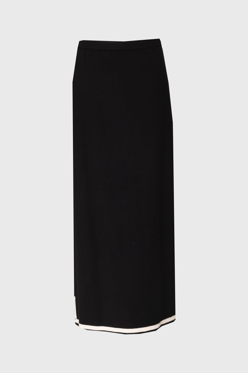 Black Contrast Trim Knit Skirt