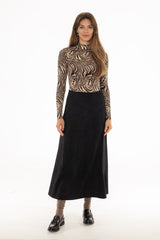 Black Asymmetric Waist Microsuede Maxi Skirt