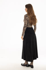 Black Asymmetric Waist Microsuede Maxi Skirt