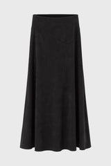 Black Asymmetric Waist Microsuede Maxi Skirt